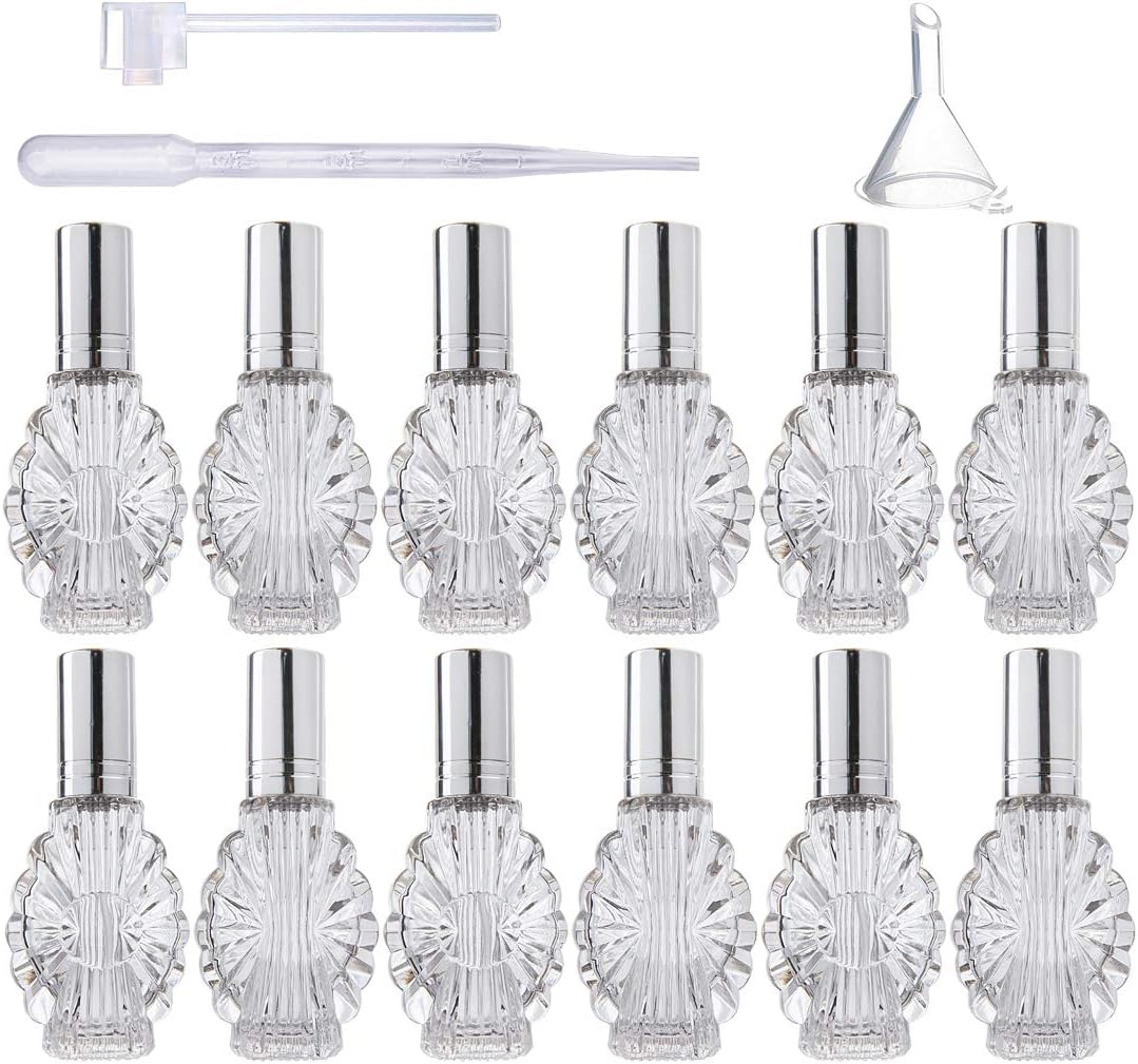 Yu Feng 12Pcs Empty Engraved Glass Perfume Atomizer Bottles With Funnels Pipettes Dispensers,Refillable Spray Perfume Bottles