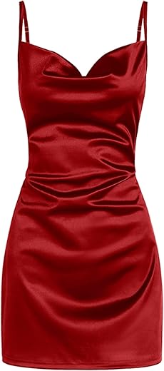 Zaful Women'S Satin Sleeveless Spaghetti Strap Mini Dress Sexy Slip Cowl Neck Silky Cocktail Party Dresses