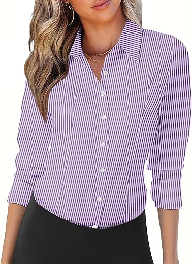 Zeagoo Womens Button Down Shirts Long Sleeve V Neck Tops Wrinkle Free Collared Work Office Solid Blouses Corset Tops