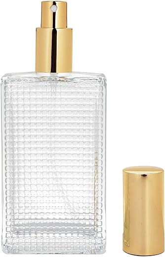 100 Ml (3.4 Oz) Large Clear Thick Glass Empty Bottle, Gold/Silver Spray Perfume Bottle Atomizer Bottle Makeup Tool For Travel (Gold)