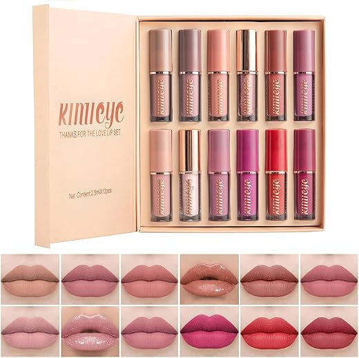 12Pcs Velvet Matte Liquid Lipstick Set, Waterproof Long Lasting Quick-Drying Non-Stick Cup Nude Lip Stain Kit, Up To 24H Wear, Professional Lip Makeup Gift Kit For Women (Set A)