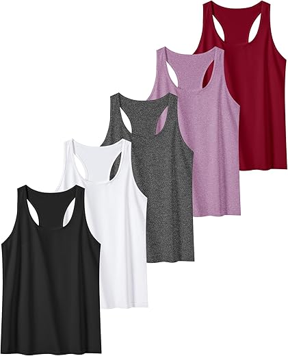 6, 5 Or 3 Pack Workout Tank Tops For Women, Athletic Racerback Sports Tank Tops, Compression Sleeveless Dry Fit Shirts