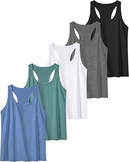 6, 5 Or 3 Pack Workout Tank Tops For Women, Athletic Racerback Sports Tank Tops, Compression Sleeveless Dry Fit Shirts