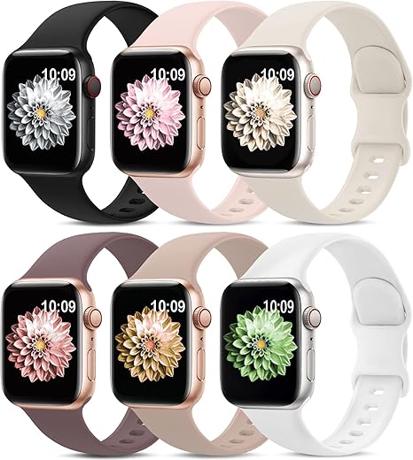 6 Pack Sport Bands Compatible With Apple Watch Band 38Mm 40Mm 41Mm 42Mm 44Mm 45Mm 49Mm 46Mm,Silicone Waterproof Strap Compatible With Iwatch Apple Watch Series 10 9 Ultra 8 7 6 5 4 3 2 1 Se Women Men