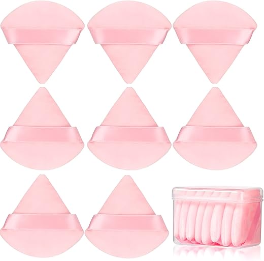 8 Pcs Cotton Powder Puff Face,Jassins Triangle Super Soft For Both Dry And Wet Makeup Setting/Concealer/Loose And Body Powder/Foundation/Blush Makeup Sponge Set (Pink)