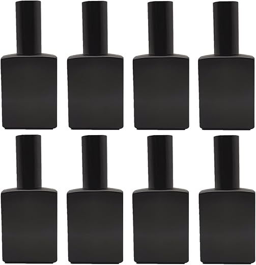 8Pcs Square Glass Spray Bottle,1.7Oz Small Refillable Container With Fine Mist Srpayer,Perfume Bottle (50Ml, Matte Black)