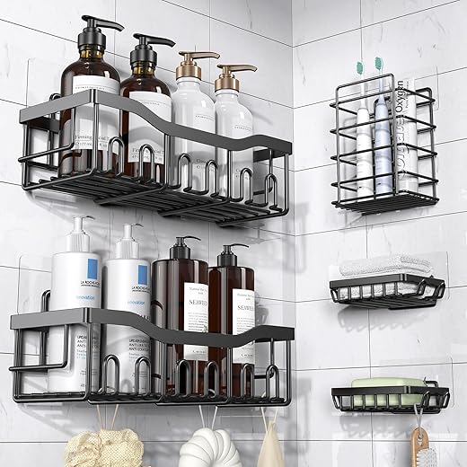 Adhesive Shower Caddy, 5 Pack Rustproof Stainless Steel Bath Organizers With Large Capacity, No Drilling Shelves For Bathroom Storage &Amp; Home Decor