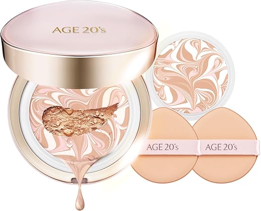 Age 20’S Signature Hydrating Essence Sunscreen Foundation For Dry Skin, Spf 50+, Bb &Amp; Cc Cream, Moisture Cushion Pact, Refill Included, 21 Light Beige (0.49Oz X 2Ea)