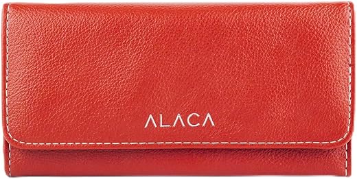 Alaca Wallet Women Rfid Blocking With Dual Id Windows, Multi-Card Slots And Coin Pocket Vegan Leather Wallet Women (Red)