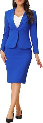 Allegra K Women'S 2 Piece Suit Skirt Set Business Casual Long Sleeve Blazer And Pencil Skirt