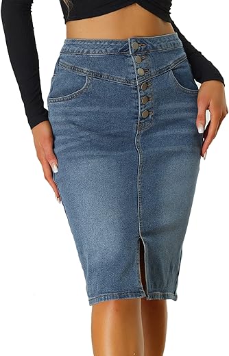 Allegra K Women'S Jean Skirts Split Casual High Waist Bodycon Denim Pencil Skirt