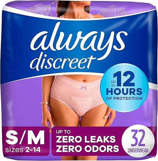 Always Discreet Incontinence &Amp; Postpartum Incontinence Underwear For Women, Small/Medium, Maximum Protection, 32 Count