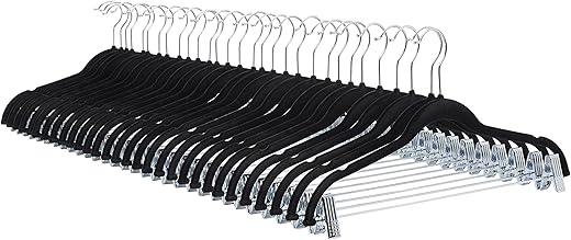 Amazon Basics Velvet, Non-Slip Skirt Clothes Hangers With Clips, Pack Of 24, Black/Silver