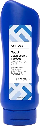 Amazon Brand - Solimo Sport Sunscreen Lotion, Spf 50, Formulated Without Octinoxate &Amp; Oxybenzone, Broad Spectrum Uva/Uvb Protection, 8 Fl Oz (Pack Of 1)