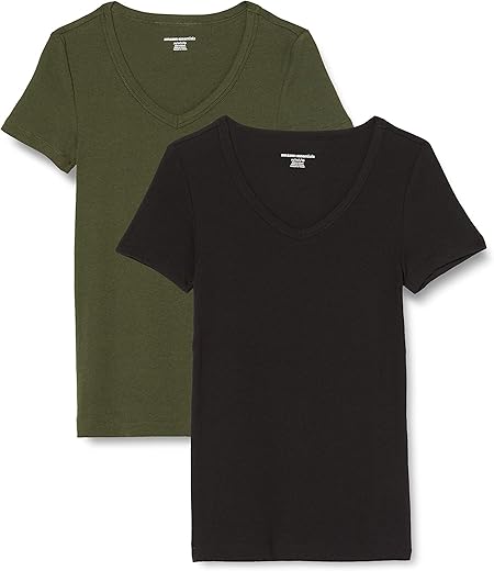 Amazon Essentials Women'S Slim-Fit Short-Sleeve V-Neck T-Shirt, Pack Of 2