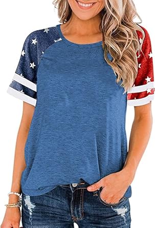 American Flag Stars Stripes Shirts For Women 4Th Of July Patriotic Shirt Cute Graphic Blouse Usa Flag Tops Summer Tee