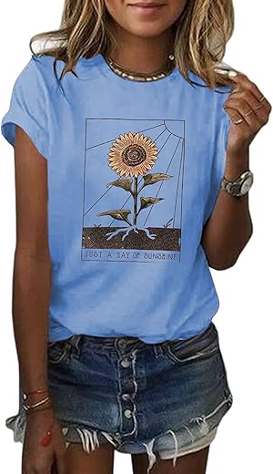 Anbech Womens Dandelion Graphic T-Shirts Teen Girls Cute Sunflower Print Casual Tee Tops