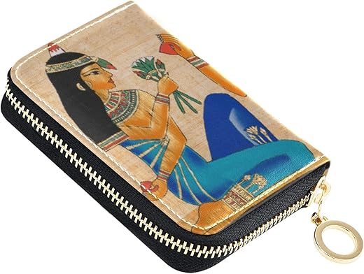 Ancient Egyptian Egypt Grey Credit Card Coin Wallet, Rfid Blocking Compact Women Leather Card Holder, Key Change Organizer, Zipper Purse Clutch Pouch Pocket