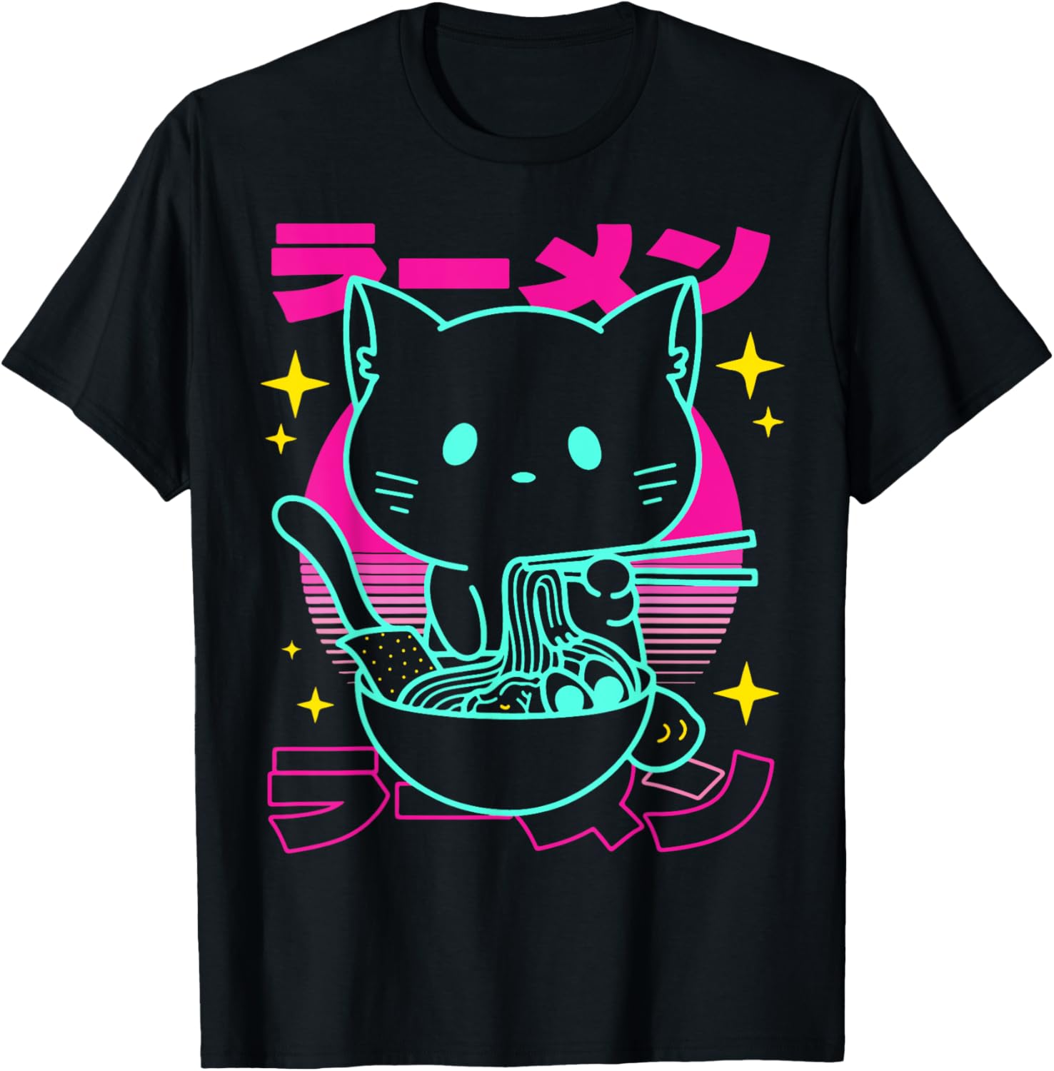 Anime Ramen Cat Retro Japanese Noodles Aesthetic Kawaii Cat T-Shirt