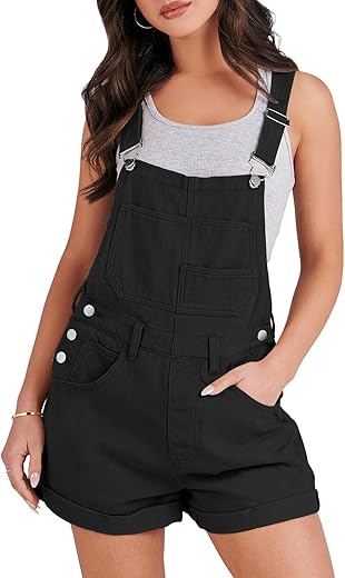 Anrabess Overalls For Women 2024 Summer Casual Loose Fit Adjustable Shorts Denim Overall Rompers Bib Jeans Shortalls Outfits