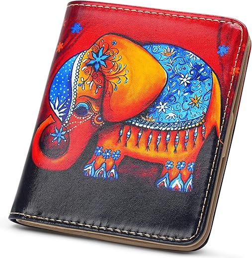 Aphison Womens Wallet, Slim Small Wallet For Women Rfid Wallet Women Cartoon Microfiber Leather With Id Credit Card Holder Zipper Coin Pocket Bifold Compact Wallet Elephant