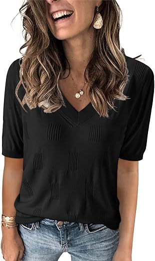 Arach&Amp;Cloz Womens Sweaters Soft Fall 2024 Fashion Versatile Dressy Blouse Short Sleeve Knit Trendy Tops