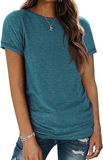 Athmile Womens Short Sleeve Round Neck Shirts Summer Top Fashion Basic Tee