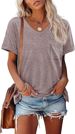 Athmile Womens T Shirts 2024 Short Sleeve V-Neck Shirts Cute Fit Summer Casual Tee Tops S-Xxl