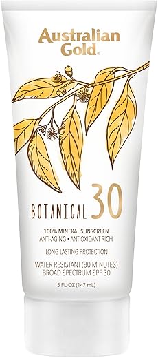 Australian Gold Botanical Spf 30 Mineral Sunscreen Lotion, Non-Chemical Sunblock With Titanium Dioxide &Amp; Zinc Oxide, Native-Australian Ingredients, Water-Resistant, Citrus Oasis Fragrance, 5 Oz