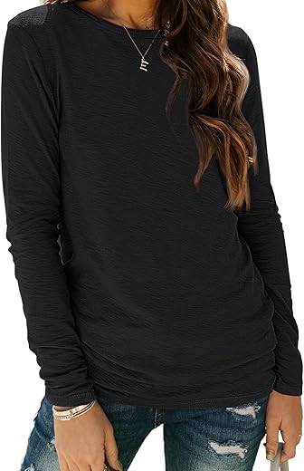 Automet Womens Long Sleeve Round Neck Shirts Basic Tee Fall Tops Outfits Clothes 2024