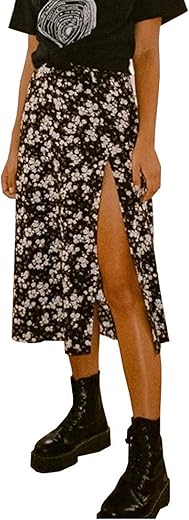 Avanova Women Floral Sexy Slit Slip Midi Skirts Boho High Waisted Summer Skirts