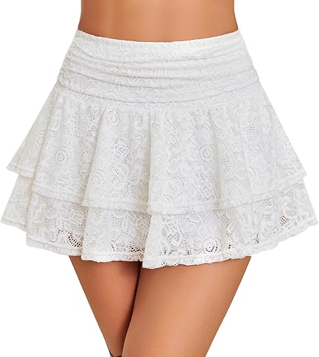 Avidlove Women'S Pleated Mini Skirt Sexy Lace High Waisted Ruffles Lingerie Short Skirts