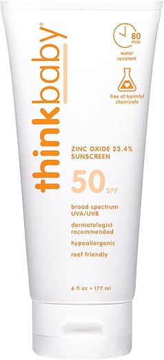 Baby Sunscreen Natural Sunblock From Thinkbaby, Safe, Water Resistant Sunscreen - Spf 50+ (6 Ounce)