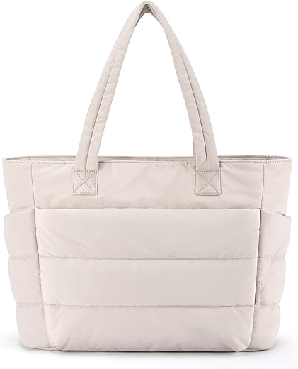 Bagsmart Tote Bag For Women, Lightweight Puffy Tote Bag With Compartments, Quilted Shoulder Bag Handbag For Travel, Work