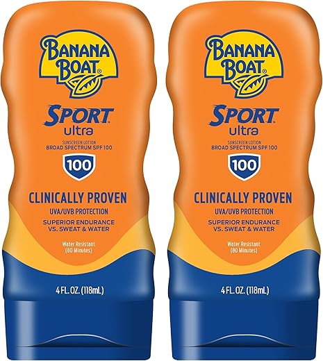 Banana Boat Sport Ultra Spf 100 Sunscreen Lotion, 4Oz | Banana Boat Sunscreen Lotion Spf 100, Banana Boat Sunscreen Spf 100 Lotion, High Spf Sunscreen Pack Spf 100, 4Oz Each Twin Pack