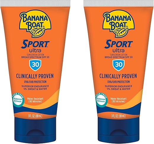 Banana Boat Sport Ultra Spf 30 Sunscreen Lotion, 3Oz | Travel Size Sunscreen, Banana Boat Sunscreen Spf 30 Lotion, Oxybenzone Free Sunscreen, Sunblock Lotion Sunscreen Spf 30, 3Oz Each Twin Pack