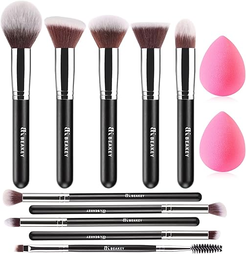 Beakey Makeup Brush Set Professional For Eye And Face, Blending Brush For Foundation, Eyeshadow, Concealer, Make Up Brushes Pack With 2 Blender Sponge, Eye Shadow Brush With Paper Case, Gift For Women