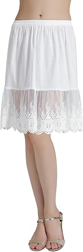 Beautelicate Skirt Extender Half Slip With Lace Trim 100% Cotton Vintage Underskirt