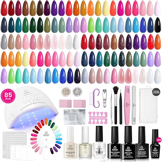 Beetles 86 Pcs Gel Nail Polish Kit With U V Light 55 Colors Gel Nail Kit For Beginners With Everything At Home Gel Polish Manicure Summer Rainbow Nail Art Jelly Nails Emotional Spectrum Collection