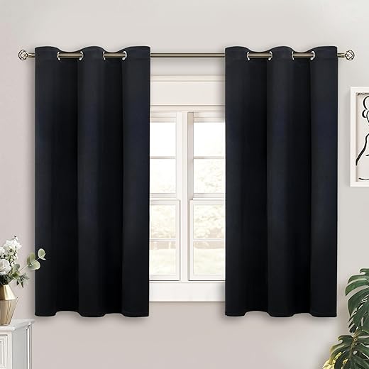 Bgment Black Short Blackout Curtains For Small Windows, 38 X 45 Inch Thermal Insulated Tier Set Of 2 Panels Sun Blocking Drapes For Kitchen Bedroom