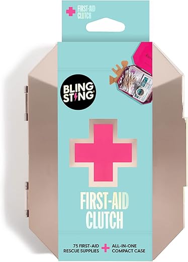 Blingsting First Aid Kit - 75 Essential First-Aid Supplies, Bandages, Wipes, Gold Travel Case - Multipurpose Mini Emergency Kit For Women - Pink Interior - Compact &Amp; Versatile - Tsa Approved (1 Count)