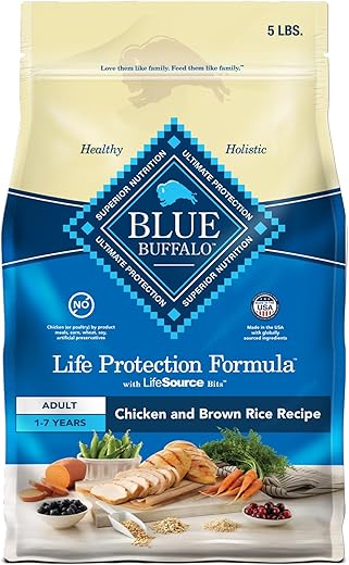 Blue Buffalo Life Protection Formula Adult Dry Dog Food, Helps Build And Maintain Strong Muscles, Made With Natural Ingredients, Chicken &Amp; Brown Rice Recipe, 5-Lb. Bag