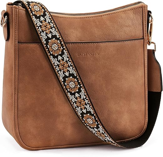 Bostanten Crossbody Bags For Women Trendy Vegan Leather Hobo Purses Shoulder Handbags With Wide Shoulder Strap