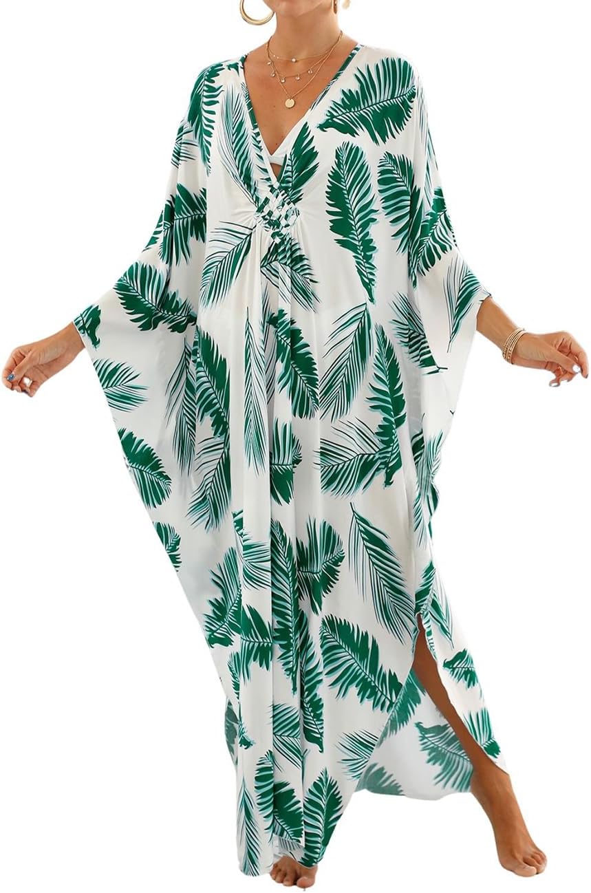 Bsubseach Kaftan Dresses For Women Plus Size Swimsuit Cover Up V Neck Caftan Beach Dress Loungewear