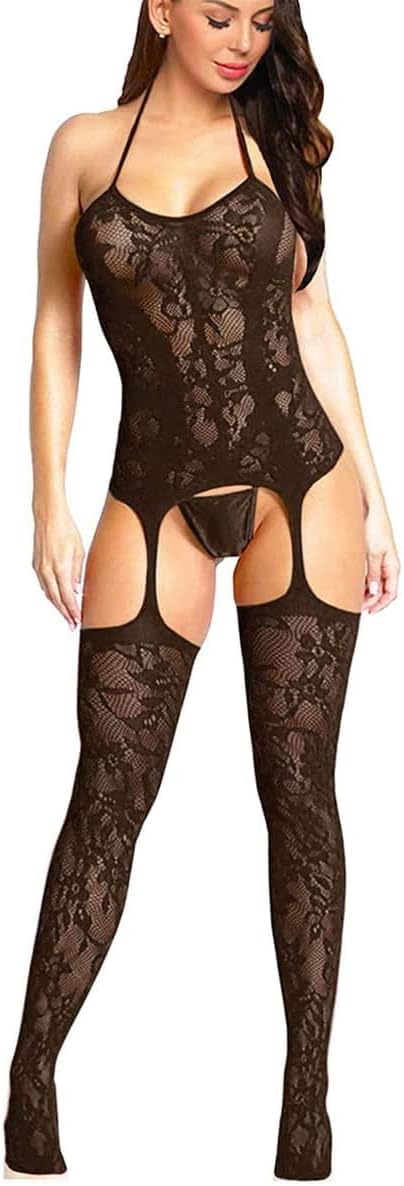 Buitifo Womens Fishnet Bodystocking Plus Size Crotchless Bodysuit Sexy Tights Soft Nightwear Lingerie