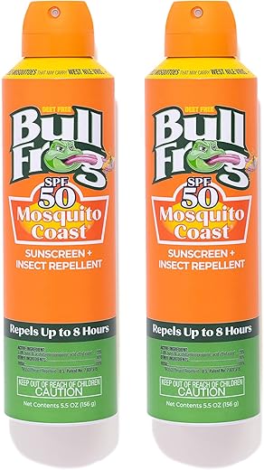 Bullfrog Mosquito Coast Sunscreen Spf50 + Insect Repellant 5.5Oz Continuous Spray, 2Pk