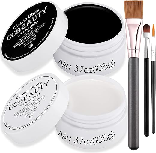 Ccbeauty 7.4Oz/210G White Black Face Paint Oil Set, Largest Capacity Professional Painting Kit With 3 Brushes For Art Theater Halloween Party Cosplay Clown Sfx Makeup For Adults