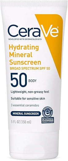 Cerave 100% Mineral Sunscreen Spf 50 | Body Sunscreen With Zinc Oxide &Amp; Titanium Dioxide | Hyaluronic Acid &Amp; Ceramides | Oil Free &Amp; Non-Greasy | Hydrating Mineral Sunscreen For Body | 5 Oz