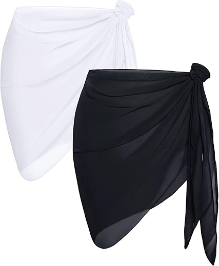 Chicgal 2 Pieces Women Beach Sarong Bathing Suit Wrap Skirt Sheer Bikini Swimsuit Cover Ups For Swimwear