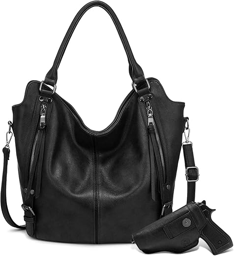 Concealed Carry Hobo Purse For Women Faux Leather Crossbody Shoulder Bags Large Tote Bag With Detachable Holster